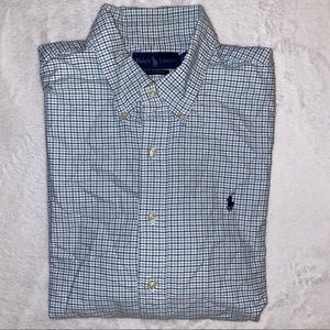 Ralph Lauren Men’s Blue, Black and White Plaid Oxford Shirt - Custom Fit